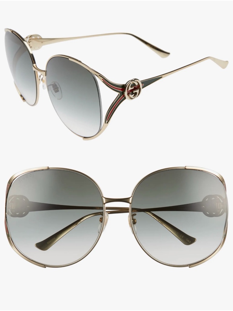 Gucci 63mm Gold Frame Gradient Oversize Round Lens Sunglasses